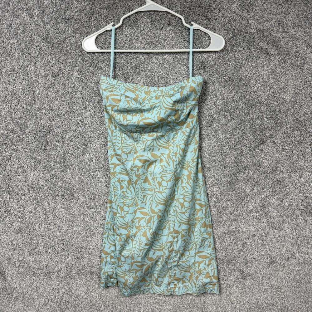 Vintage Y2K Gap Mini Sundress 2 Green Gold Stretch Tropical Floral Twee Stretch